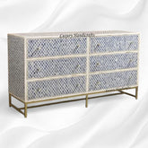 Quatrefoil Colored Bone Inlay Chest of 6 Drawers Blue 1